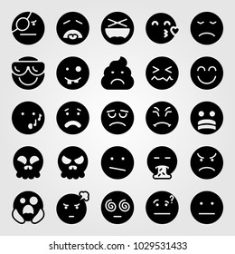 Emotions vector icon set. grumpy, pirate, smile and cool