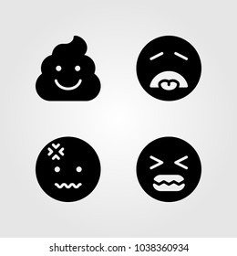 Emotions vector icon set. headache, disgusted, angry and poo