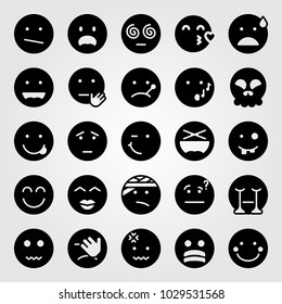 Emotions vector icon set. hypnotized, shocked, skull and crying