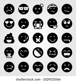 Emotions vector icon set. ill, secret, laughing and smile