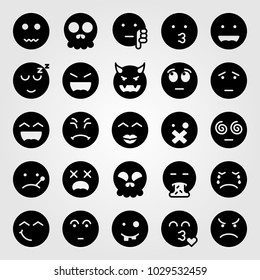Emotions vector icon set. kiss, puking, shocked and silent