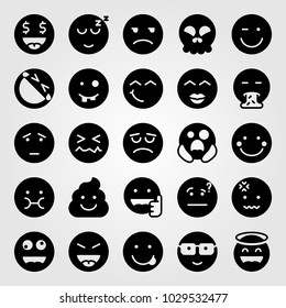 Emotions vector icon set. kiss, tongue, dizzy and skull