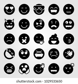 Emotions vector icon set. kiss, wink, crying and crazy