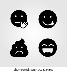 Emotions vector icon set. laugh, poo, stop and smile