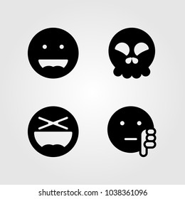Emotions vector icon set. laugh, skull, smile and dislike