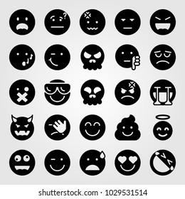 Emotions vector icon set. laughing, bored, angel  and sad