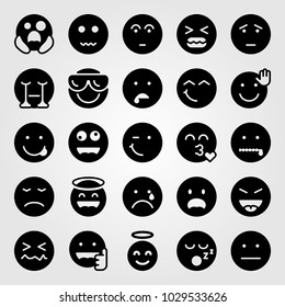 Emotions vector icon set. laughing, tongue, weird and shocked