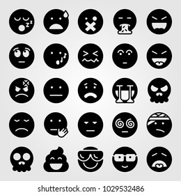 Emotions vector icon set. launghing, stop, sleeping and injured