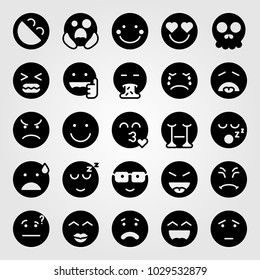 Emotions vector icon set. in love, kiss, scared and like