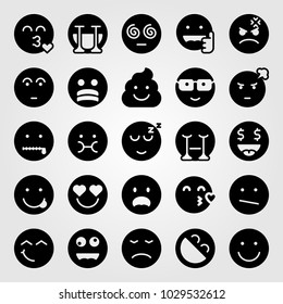 Emotions vector icon set. money smile, weird, wondering and crazy