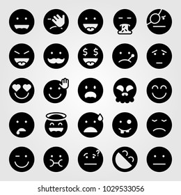 Emotions vector icon set. mustache, dissapointment, weird and drool