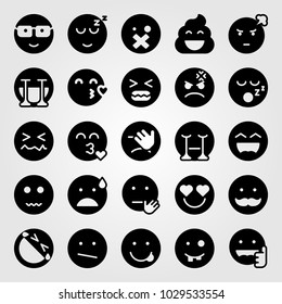 Emotions vector icon set. mustache, smile, kiss and poo