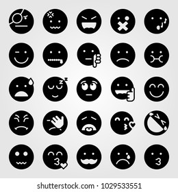 Emotions vector icon set. nervous, sick, wistle and wink