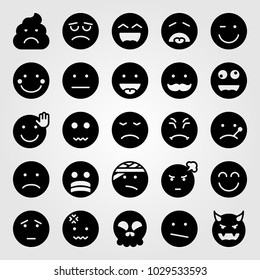 Emotions vector icon set. nervous, injured, grumpy and stress