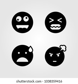 Emotions Vector Icon Set. Nervous, Crazy, Smile And Angry