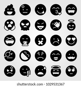 Emotions vector icon set. poo, in love, puking and silent