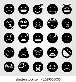 Emotions vector icon set. poo, disgusted, hypnotized and kiss