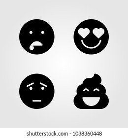 Emotions vector icon set. poo, in love, drool and smile