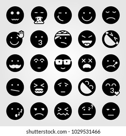 Emotions vector icon set. puking, nerd, mustache and laughing