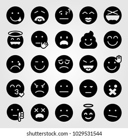 Emotions vector icon set. sad, valentines day, kiss and crying