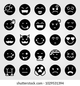 Emotions vector icon set. scared, ugly, in love and unamused