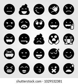 Emotions vector icon set. scared, angry, tongue and dissapointment