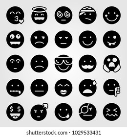 Emotions vector icon set. shy, hypnotized, cool and sad