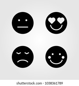 Emotions vector icon set. shy, angry, smile and in love