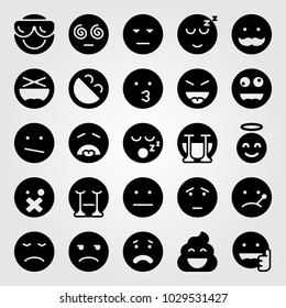 Emotions vector icon set. silent, angry, mustache and like