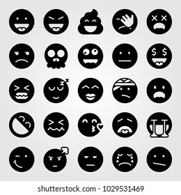 Emotions vector icon set. skull, crazy, crying and bored