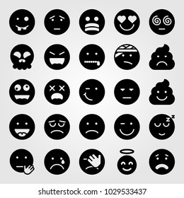 Emotions vector icon set. skull, crying, stress and launghing