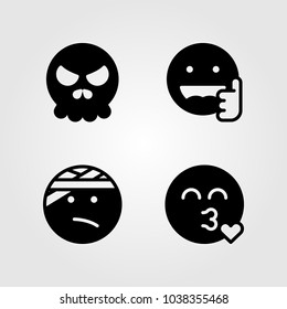 Emotions vector icon set. skull, like, injured and smile