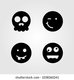 Emotions vector icon set. skull, ugly, crazy and wink