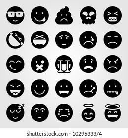 Emotions vector icon set. smile, nerd, tongue and valentines day