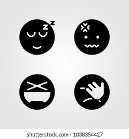Emotions vector icon set. smile, laughing, sleeping and headache