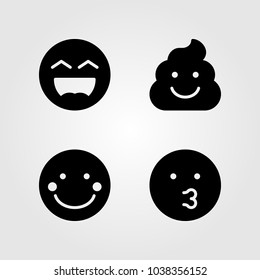 Emotions vector icon set. smile, kiss, laugh and poo