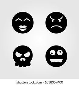 Emotions vector icon set. smile, kiss, crazy and angry
