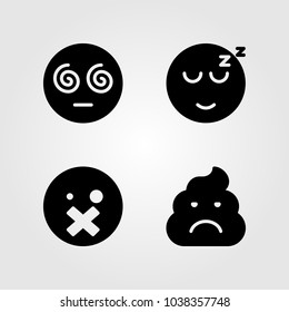 Emotions vector icon set. smile, poo, hypnotized and sleeping