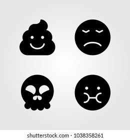 Emotions vector icon set. smile, poo, skull and angry