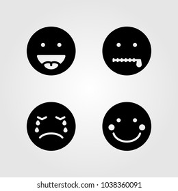 Emotions vector icon set. smile, secret, tongue and shy