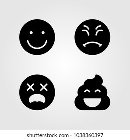 Emotions vector icon set. smile, grumpy, shocked and poo