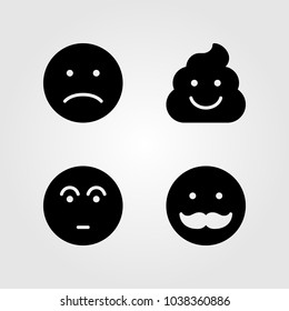 Emotions vector icon set. smile, poo, sad and mustache