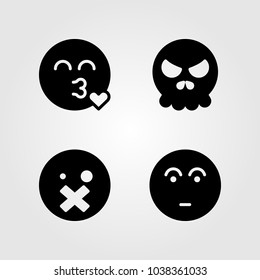 Emotions vector icon set. smile, wondering, silent and kiss