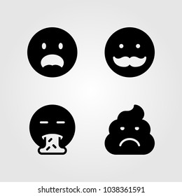 Emotions vector icon set. smile, puking, poo and mustache