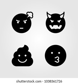 Emotions vector icon set. smile, poo, angry and devil