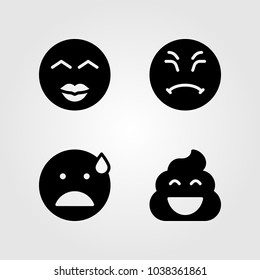 Emotions vector icon set. smile, nervous, grumpy and poo