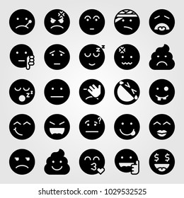 Emotions vector icon set. thinking, sleeping, disgusted and tongue