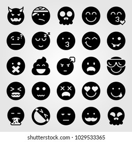 Emotions vector icon set. thinking, angry, laughing and in love