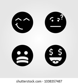 Emotions vector icon set. thinking, money smile, smile and stress