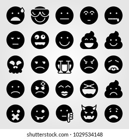 Emotions vector icon set. ugly, silent, skull and devil